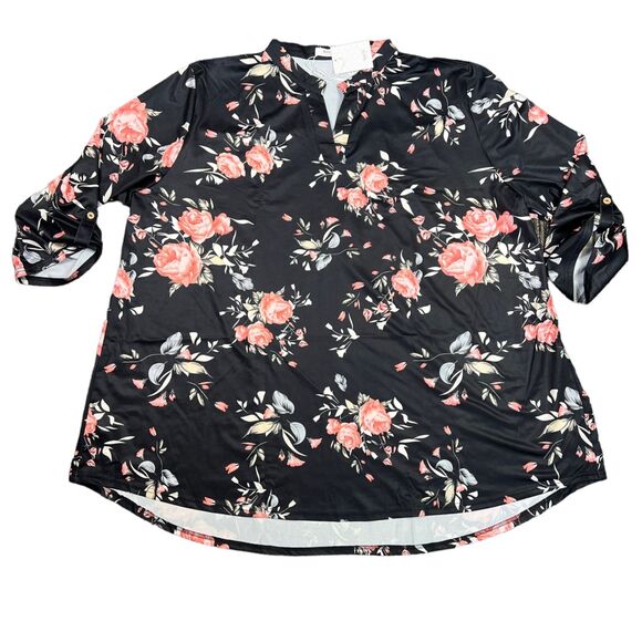 Haute Edition Womens Tunic Blouse Top Floral Print Pullover Black Pink 3X - Picture 8 of 10